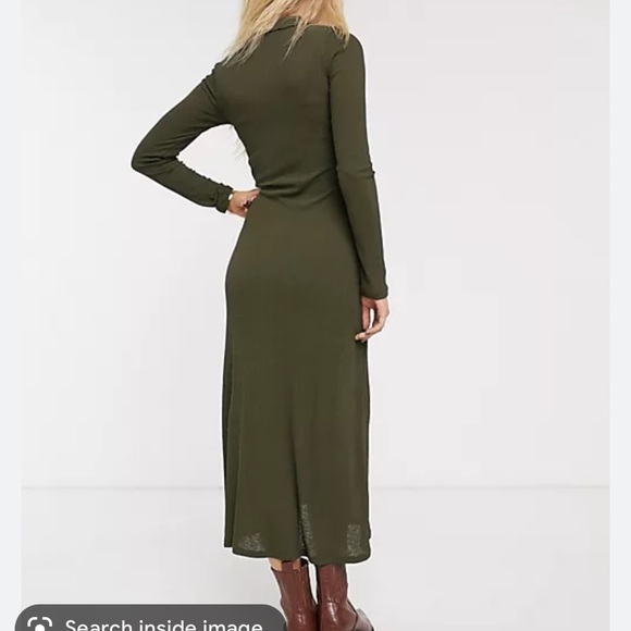 Top Shop Midi Dress Cardigan Style Button Down Ribbed Green NWOT - Picture 5 of 10